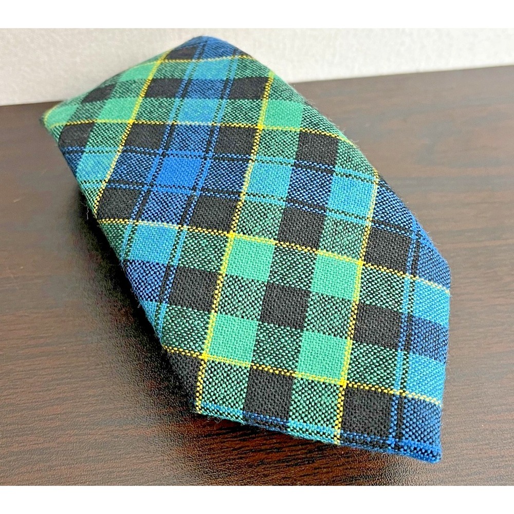 Ingles Buchan 100% Wool Tie‎ Scotland Mens Necktie Blue Green Tartan Plaid